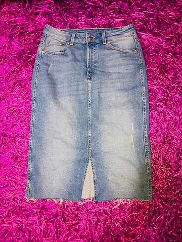 Denim Yırtmaçlı Kot Etek