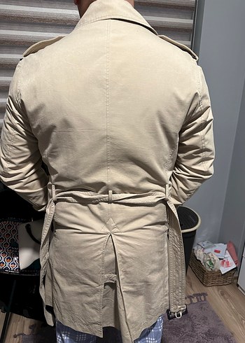 Bej Midi Boy Düğmeli Erkek Trençkot - Görsel 2