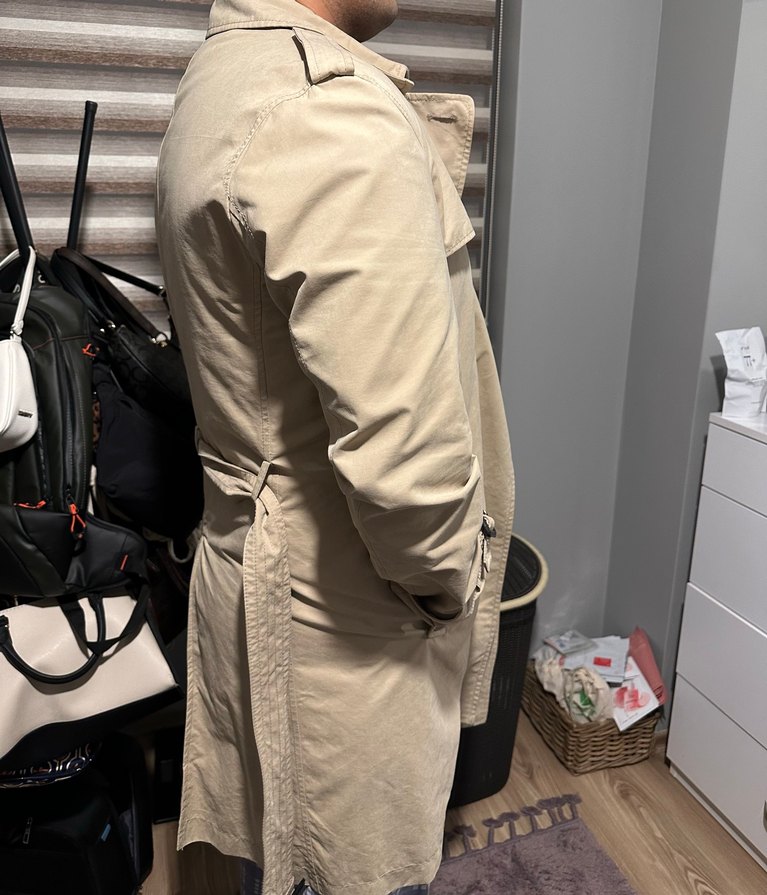 Bej Midi Boy Düğmeli Erkek Trençkot - Görsel 3