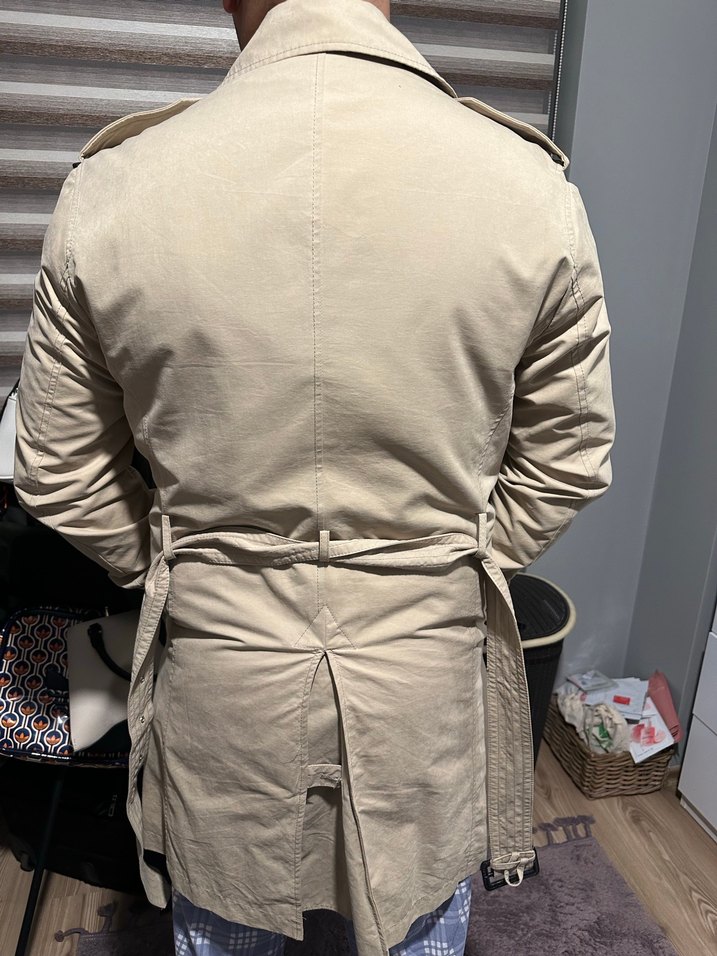 Bej Midi Boy Düğmeli Erkek Trençkot - Görsel 2