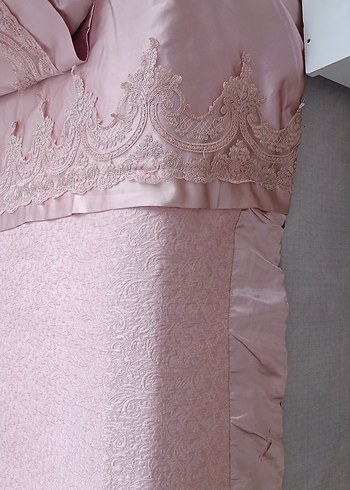 Pembe Düz Renk Yatak Örtüsü fıransız pike takımı - Görsel 3