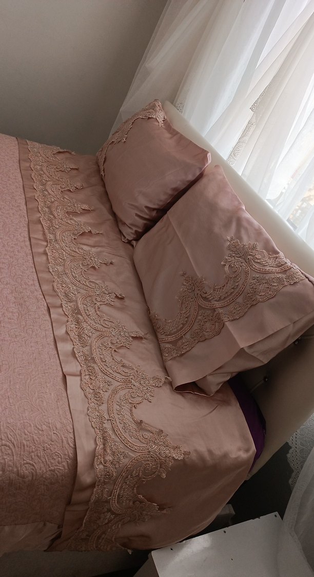 Pembe Düz Renk Yatak Örtüsü fıransız pike takımı - Görsel 2