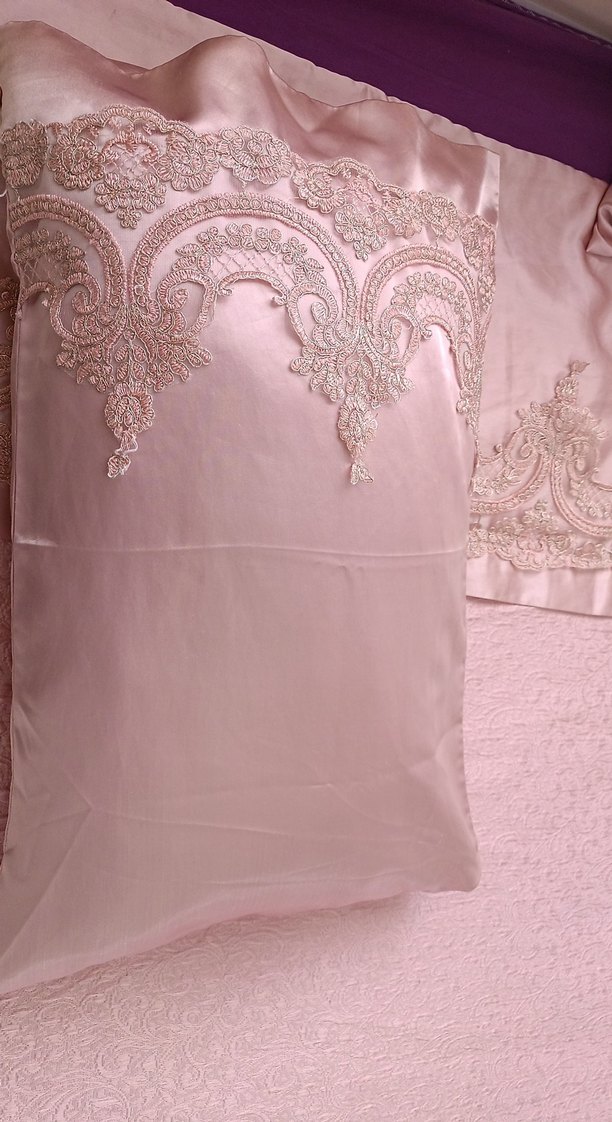 Pembe Düz Renk Yatak Örtüsü fıransız pike takımı - Görsel 5