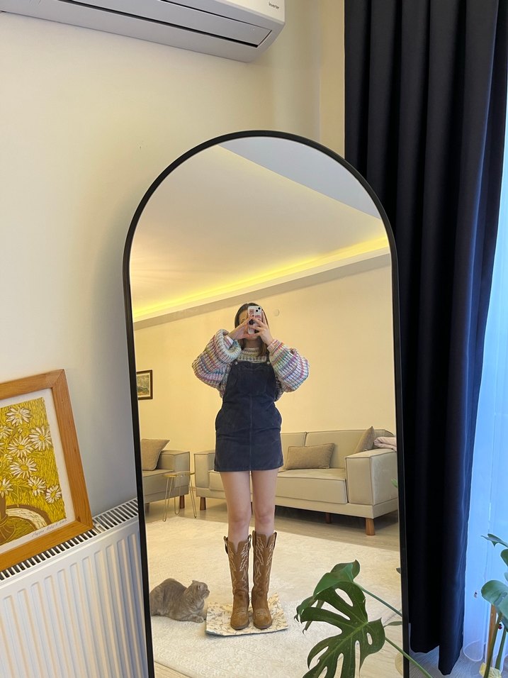 Kadife Kısa Bahçıvan Salopet Elbise - Görsel 5