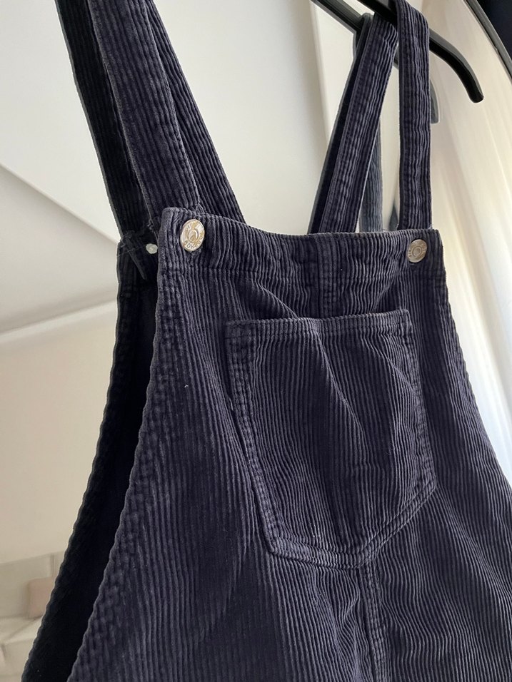 Kadife Kısa Bahçıvan Salopet Elbise - Görsel 4