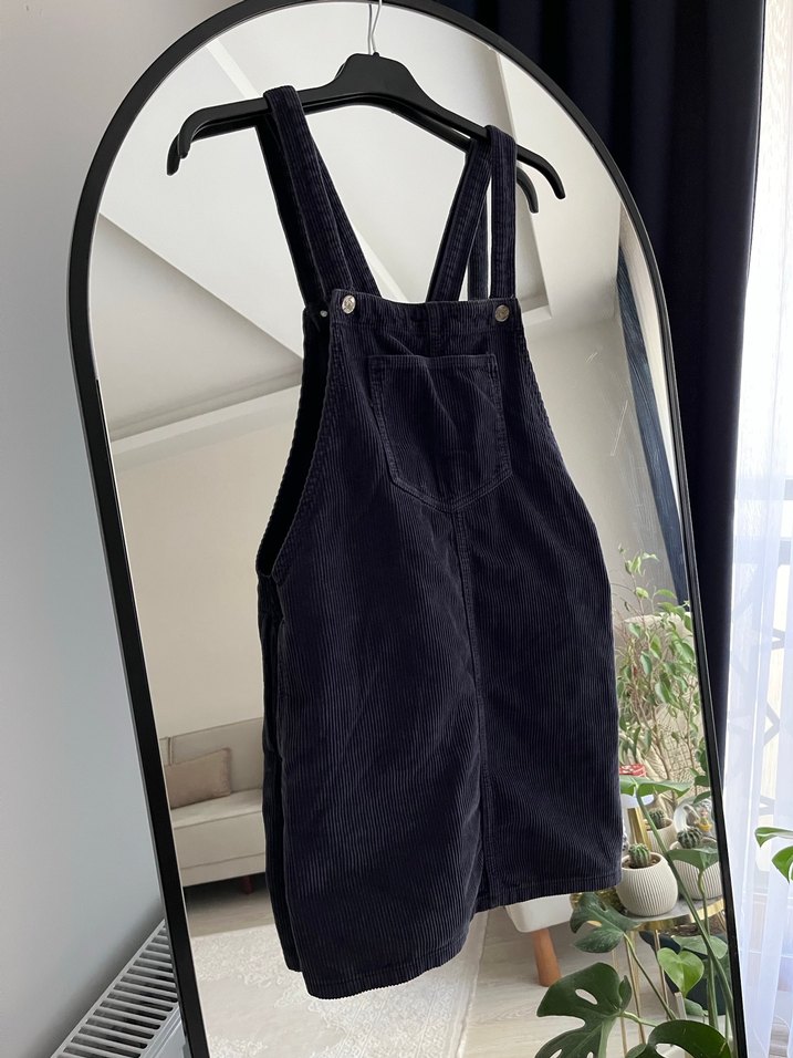 Kadife Kısa Bahçıvan Salopet Elbise - Görsel 2