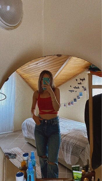s Beden kırmızı Renk Bağlamalı crop