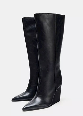 Zara dolgu topuk sivri burun suni deri cizme - Görsel 2