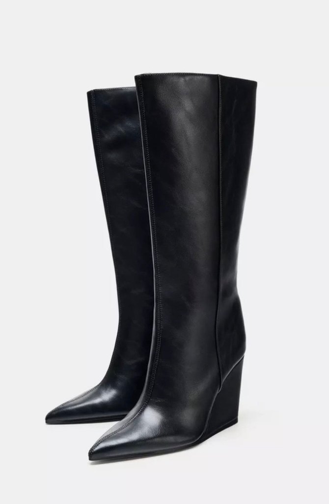 Zara dolgu topuk sivri burun suni deri cizme - Görsel 2