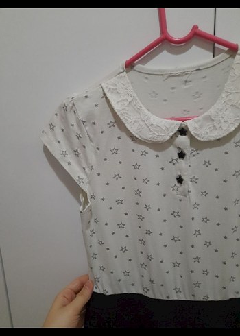 LC Waikiki Düğmeli Beyaz Siyah Mini Elbise