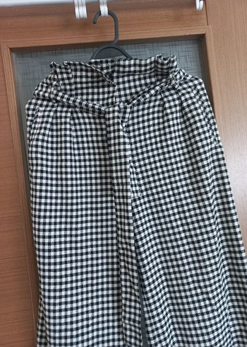 s Beden gri Renk Kadın Kemerli Ekose Midi Pantolon