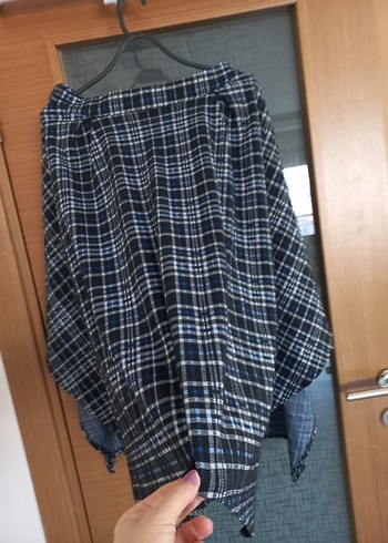 Dökümlü Mavi Ekose Hamile Midi Etek - Görsel 5