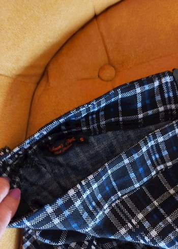 Dökümlü Mavi Ekose Hamile Midi Etek - Görsel 7