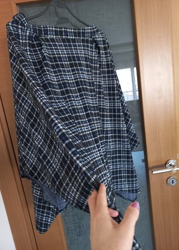 Dökümlü Mavi Ekose Hamile Midi Etek - Görsel 2