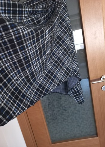 Dökümlü Mavi Ekose Hamile Midi Etek - Görsel 4