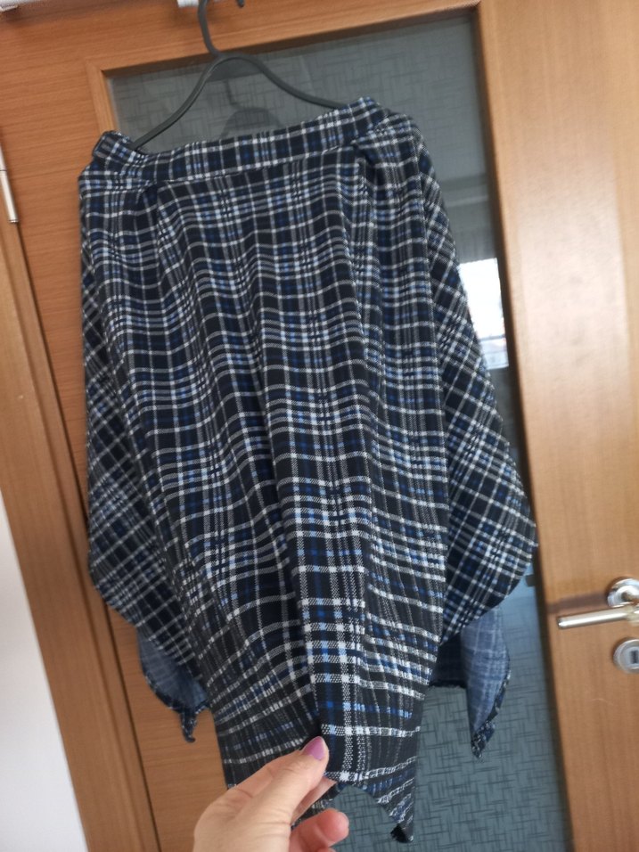 Dökümlü Mavi Ekose Hamile Midi Etek - Görsel 5