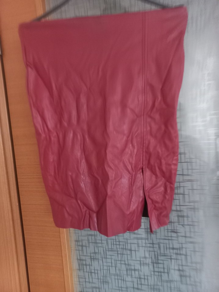 Bordo Deri Drapeli Hamile Midi Etek - Görsel 3