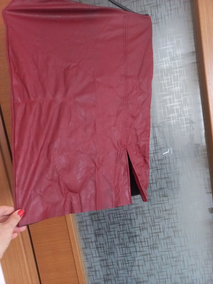 Bordo Deri Drapeli Hamile Midi Etek - Görsel 4