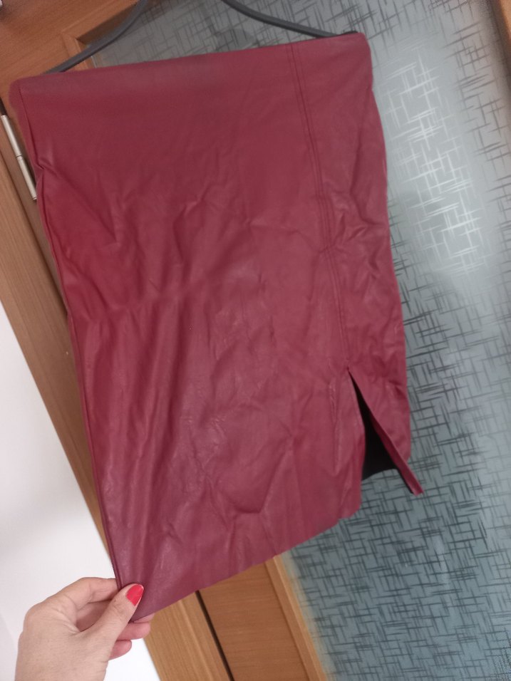 Bordo Deri Drapeli Hamile Midi Etek - Görsel 2