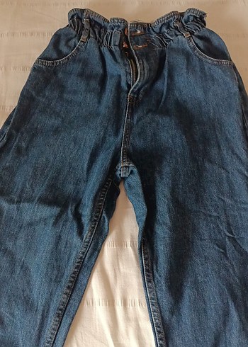 Düğmeli Loose Fit Mavi Kot Kadın Pantolon