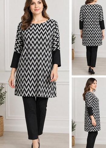 Zara Gri Zebra Desenli Uzun Kollu Triko Bluz