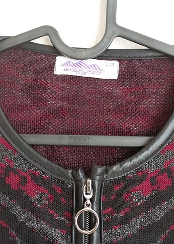 Diğer Bordo Triko Zebra Desenli Fermuarlı Uzun Ceket