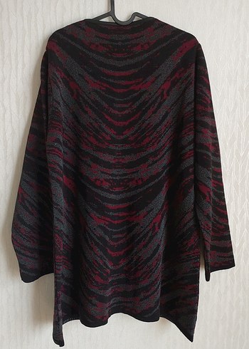 40 Beden Bordo Triko Zebra Desenli Fermuarlı Uzun Ceket