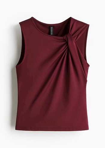 H&M Bordo Drapeli Kolsuz Yüksek Yakalı Kadın Atlet