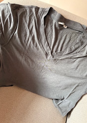 s Beden Pull&Bear V Yaka Gri Kadın Tişört