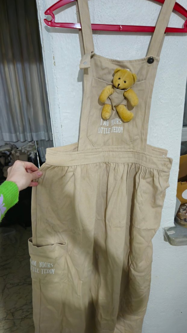 Bej Midi Hamile Elbisesi, Ayicikli Salopet - Görsel 4