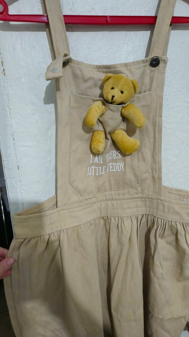 Bej Midi Hamile Elbisesi, Ayicikli Salopet - Görsel 3