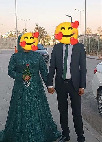 50 Beden yeşil Renk Tesettür abiye nişanlık