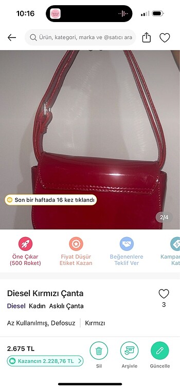 Diesel Diesel Kirmizi Rugan Canta