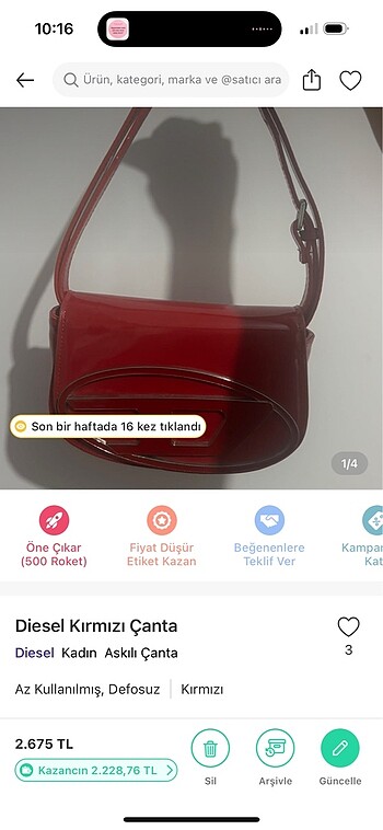  Beden Diesel Kirmizi Rugan Canta