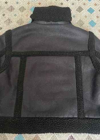 m Beden Siyah Kürklü Deri Kadın Ceket