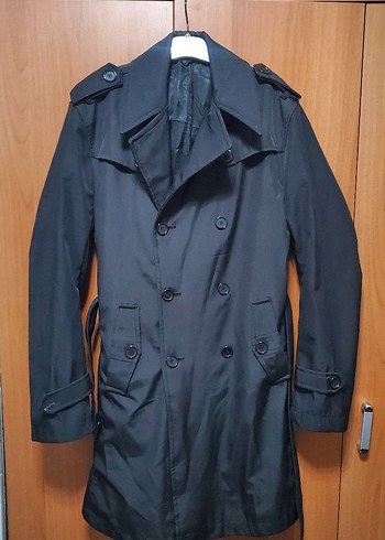 Erkek Siyah  Kemerli Trençkot - Görsel 2