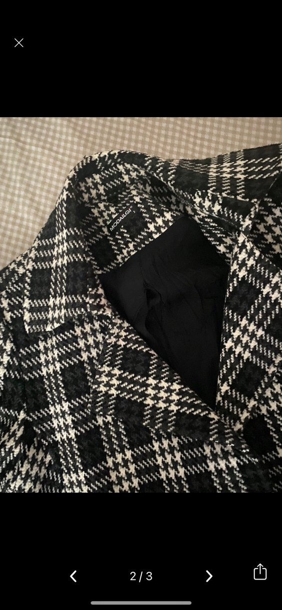 Düğmeli Kemerli Kareli Midi Kaban s-m arası - Görsel 2