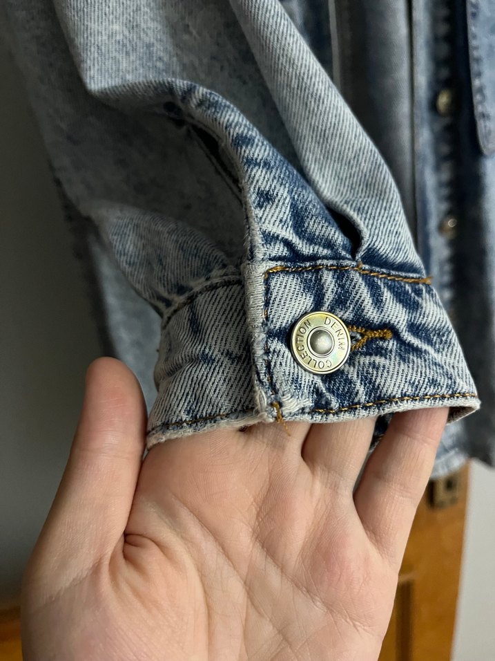 Gri Batik Desenli Düğmeli Kadın Kot Ceket - Görsel 4