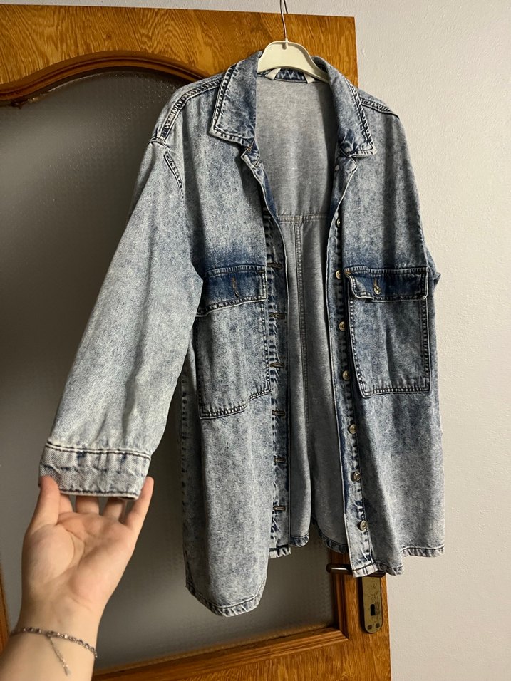 Gri Batik Desenli Düğmeli Kadın Kot Ceket - Görsel 2