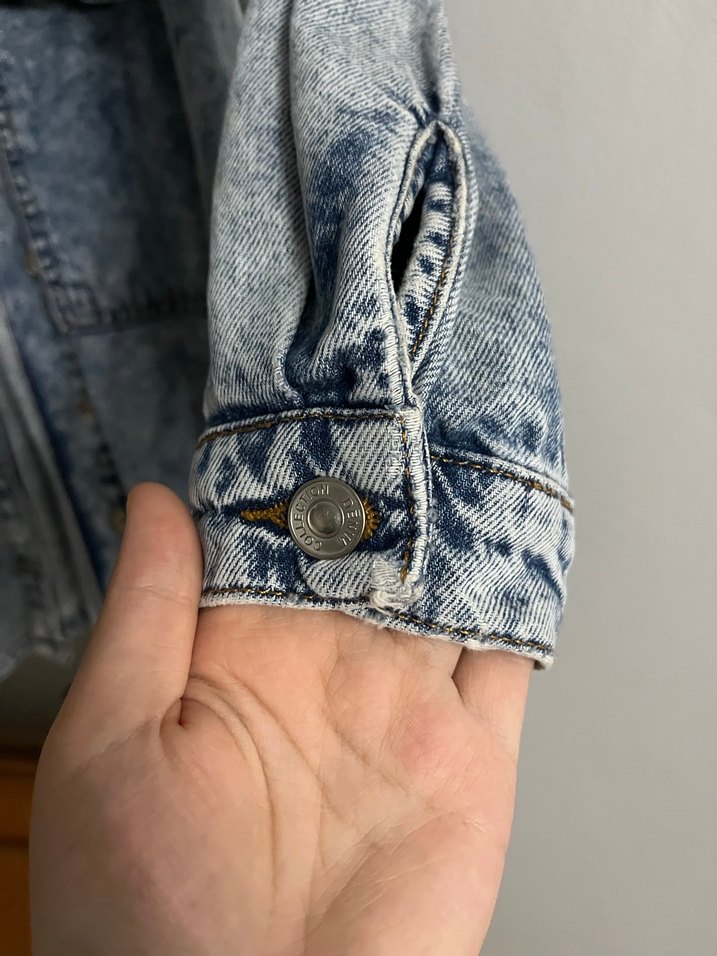 Gri Batik Desenli Düğmeli Kadın Kot Ceket - Görsel 3