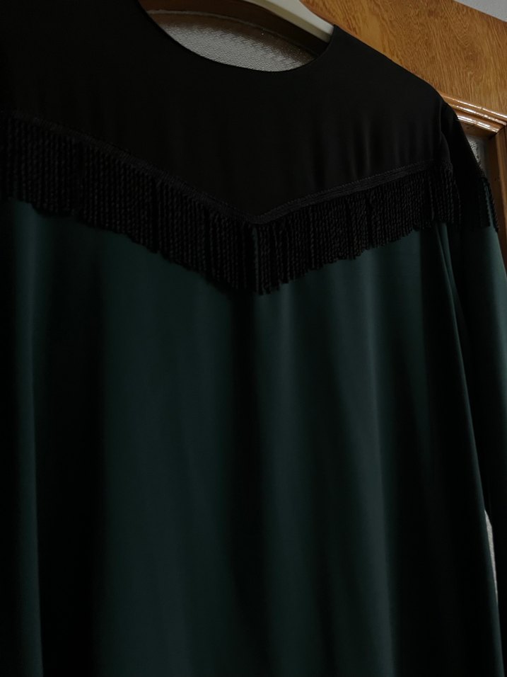 Uzun Kollu Koyu Yeşil Salaş Elbise - Görsel 2