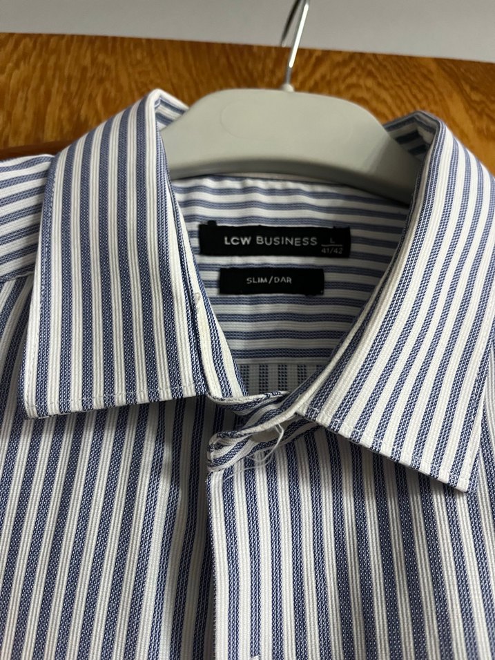 Çizgili Mavi Uzun Kollu Erkek Gömlek - Görsel 2