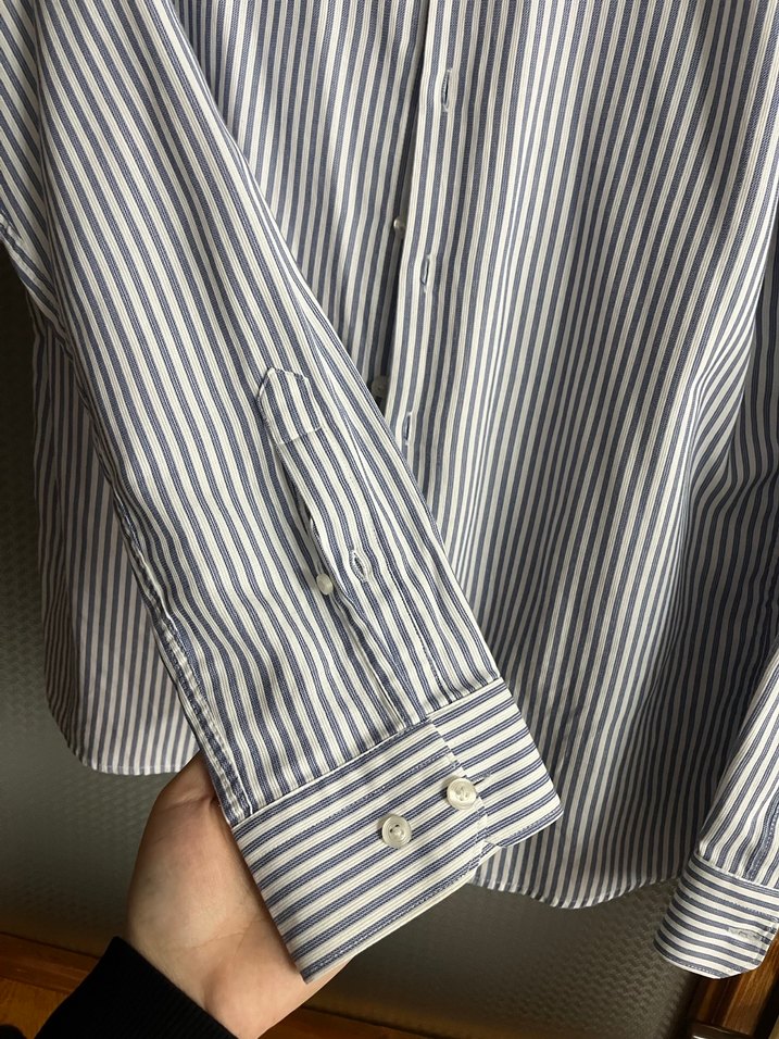 Çizgili Mavi Uzun Kollu Erkek Gömlek - Görsel 3