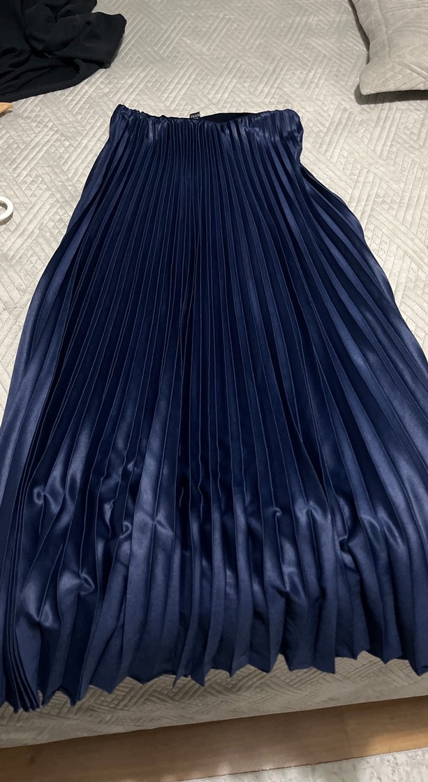 Parlak Lacivert Pilili Uzun Etek - Görsel 2