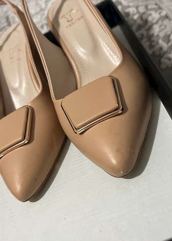 Bej Deri Stiletto Topuklu Kadın Ayakkabı - Görsel 2