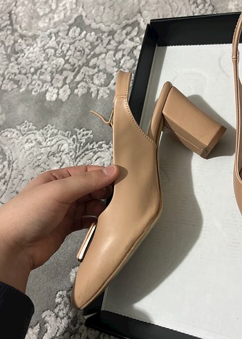 Bej Deri Stiletto Topuklu Kadın Ayakkabı - Görsel 5