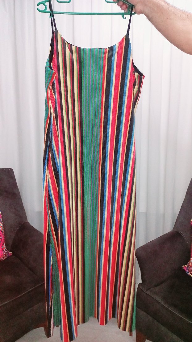 Renkli Çizgili Uzun Bohem Elbise - Görsel 3