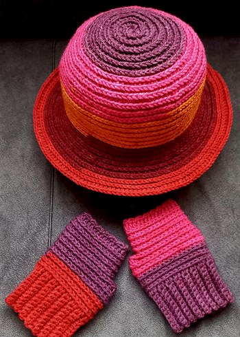 Renkli Örgü Bohem Kadın şapka ve Eldivenleri - Görsel 2