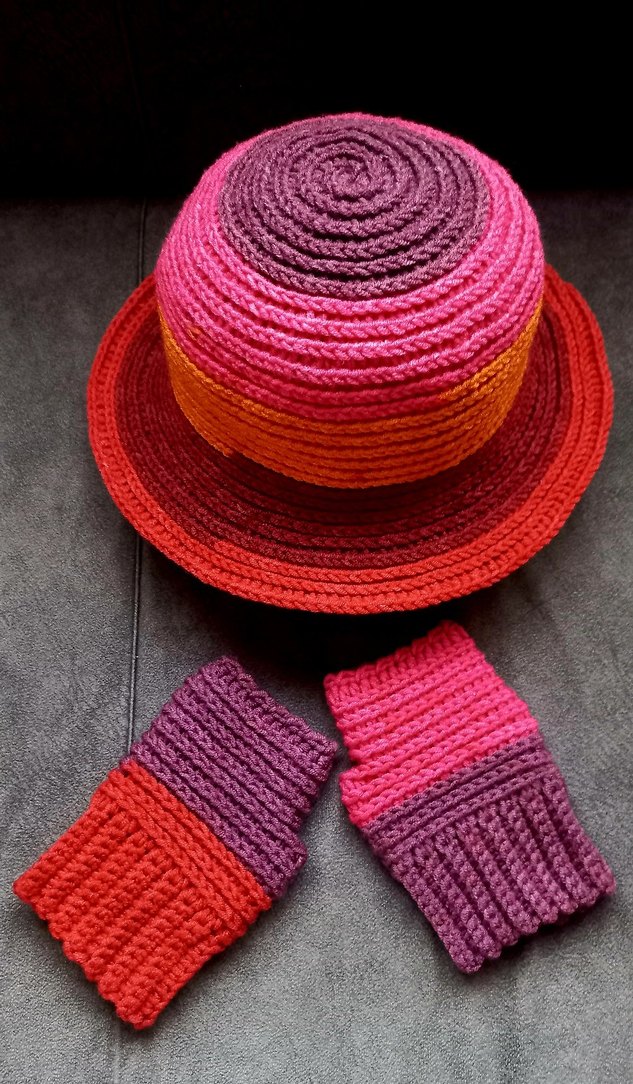 Renkli Örgü Bohem Kadın şapka ve Eldivenleri - Görsel 2