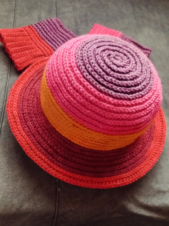 Renkli Örgü Bohem Kadın şapka ve Eldivenleri - Görsel 3